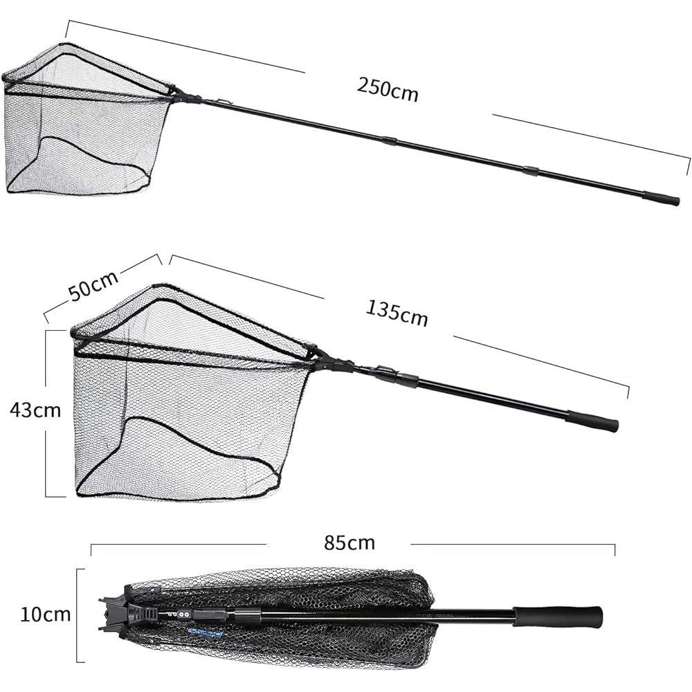 SANLIKE Collapsible Net, Foldable, Rough Net, Rough Net, One Touch Net, Extendable, 3 Levels, Adjustable, Fishing Net, Scooping Net, Landing Net, Lightweight, Rubber Coated Net, Glass Fiber Handle, Suitable for Freshwater and Saltwater, Compact, Triangul