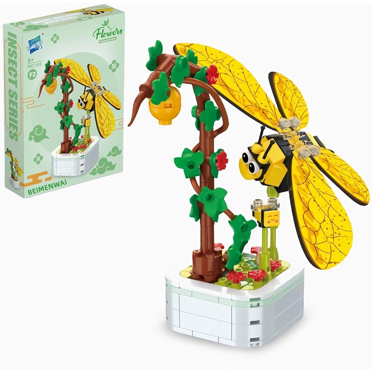 BEIMENWAI Insect Animal Flower Building Blocks Set Bee Bouquet Assembly Set DIY Creative Building Blocks Toys Christmas Toy Gift for Adults and Girls (Bee)