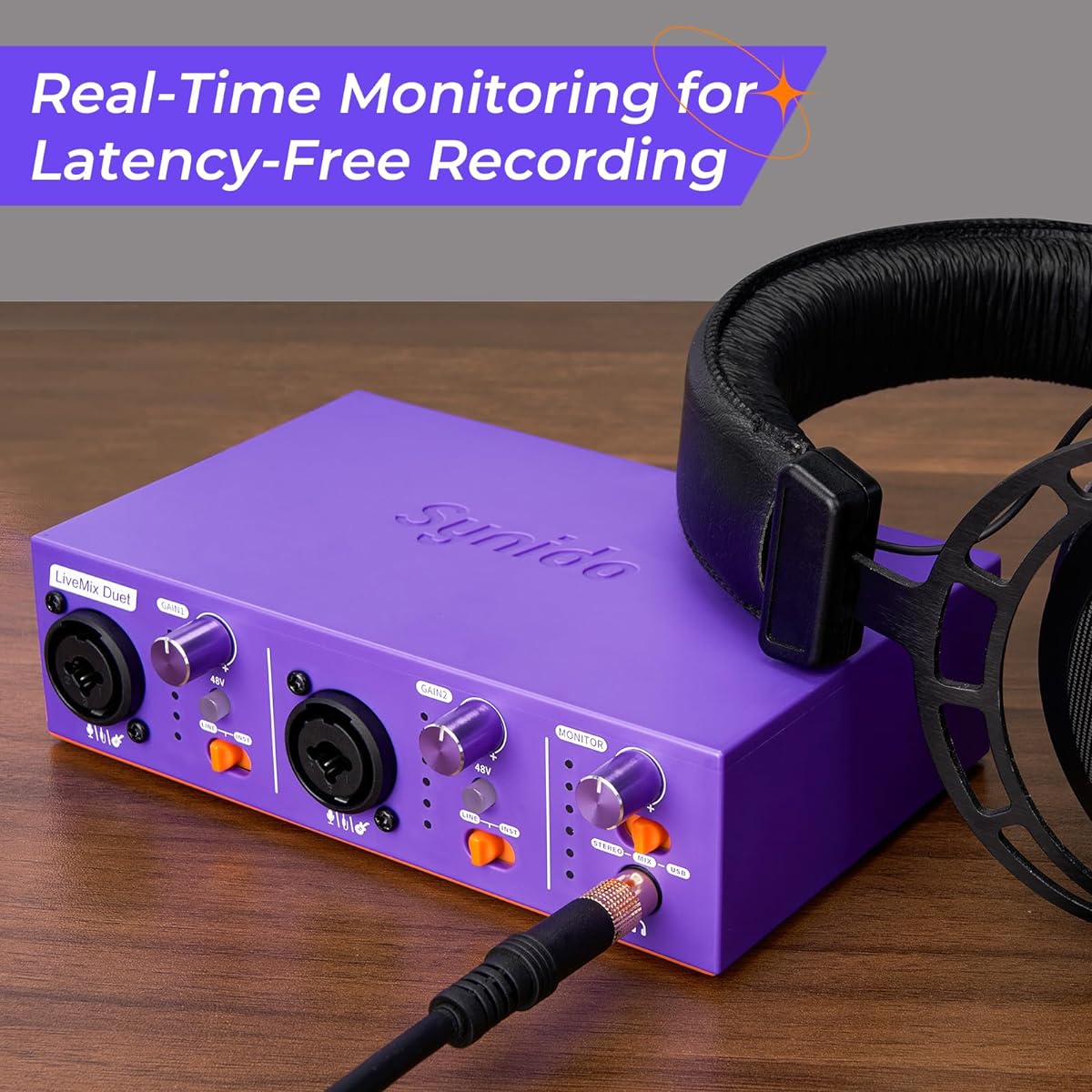 Synido 2 Channel USB Audio Interface for Recording and Podcasting Hi-Fi Studio Quality Dual Compact Digital Audio Interface for Guitarist/Vocalist/Podcaster/Producer Purple