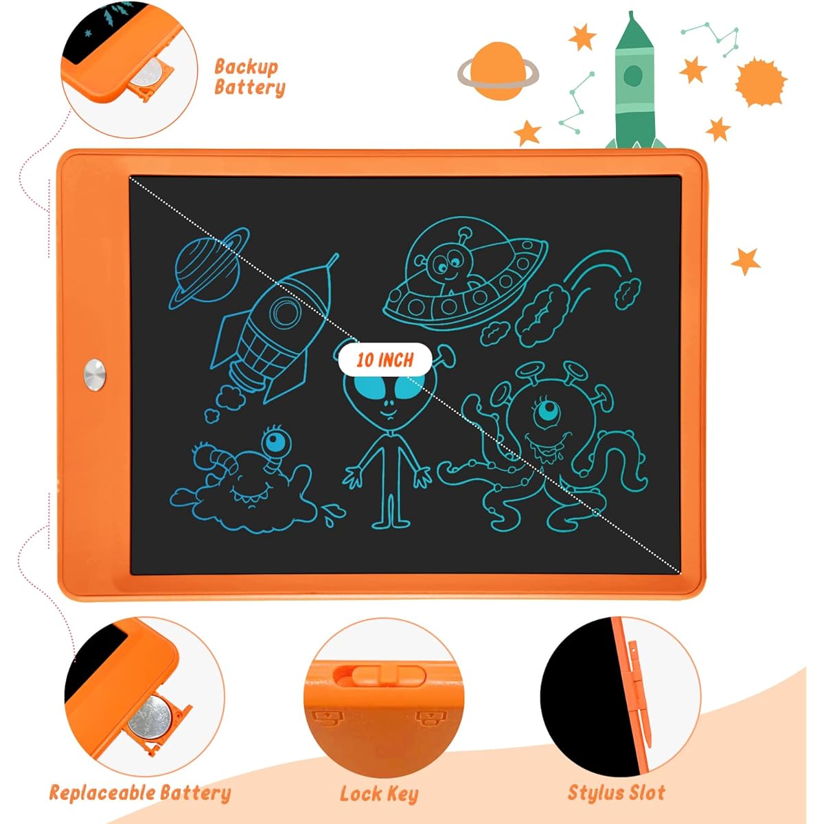 SIXGO LCD Writing Tablet 10 Inch Colorful Paint Pad for Kids Reusable Doodle Board with Erase Button Educational Gift for 3 4 5 6 7 Years Old Toddler Boys Girls
