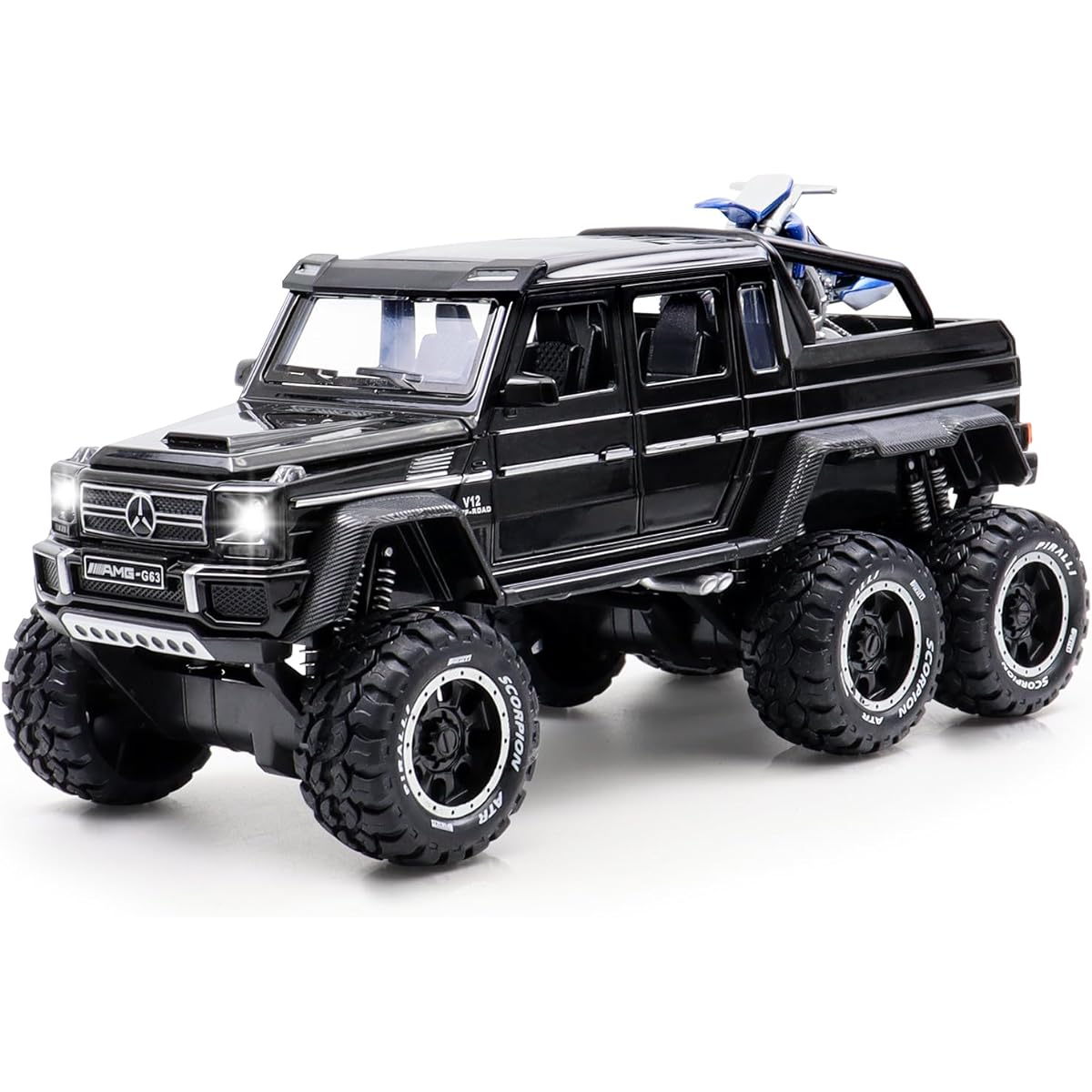Metal Truck Model Car Toy - 6x6 Off-Road Creative Decorative Model Diecast Truck with Sound and Light for Kids Ages 3+ (Black)