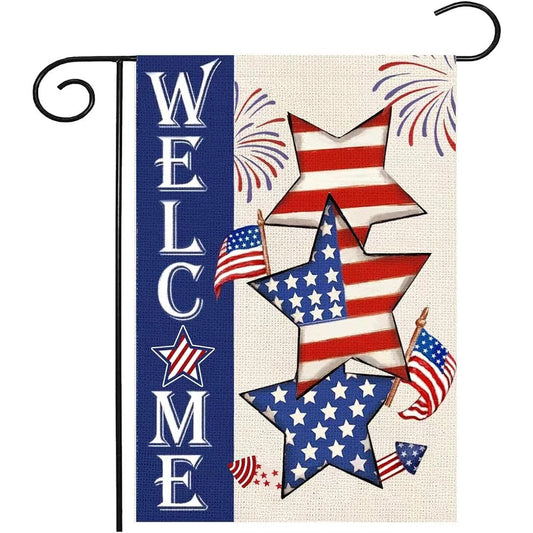 4th of July Patriotic Welcome Garden Flag 12x18 Vertical Double Sided Flag Star Red Blue Memorial Day Independence Day Holiday Outdoor Decor Yard Flag