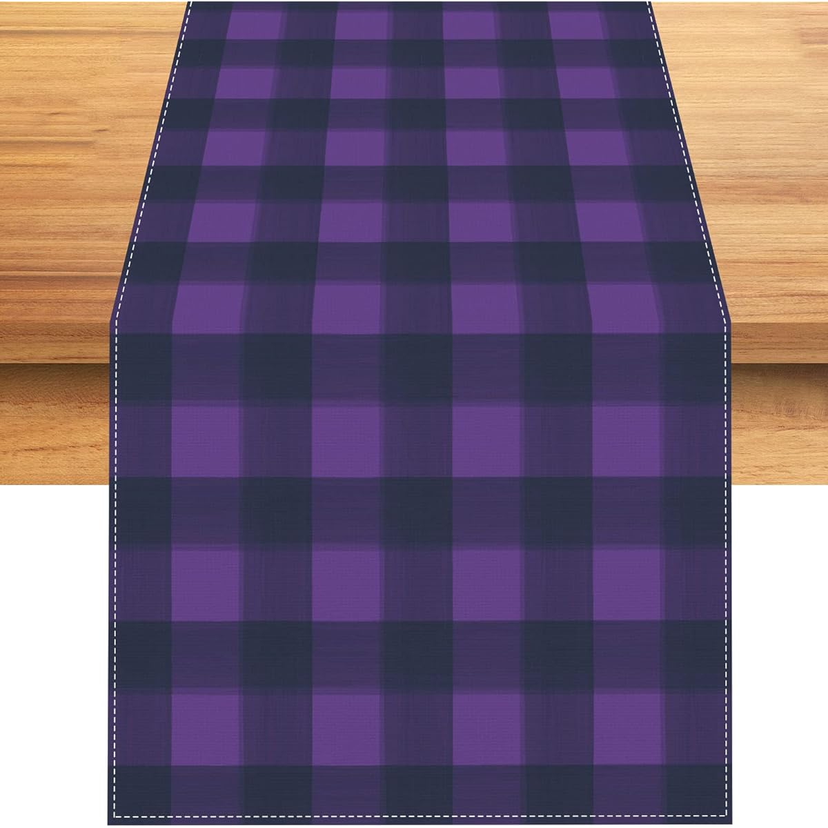 Linen Watercolor Purple Black Buffalo Check Plaid Table Runner Gingham Tablecloth Farmhouse Fall Halloween Home Kitchen Table Decoration - 13" x 72" (Purple and Black)