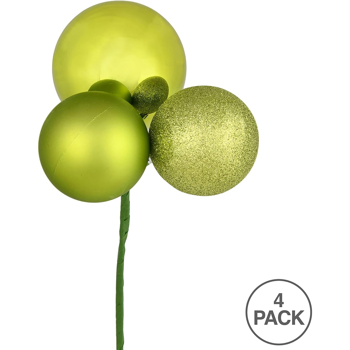 Vickerman 18" Lime Ball Ornament Christmas Picks - 4 picks per pack.