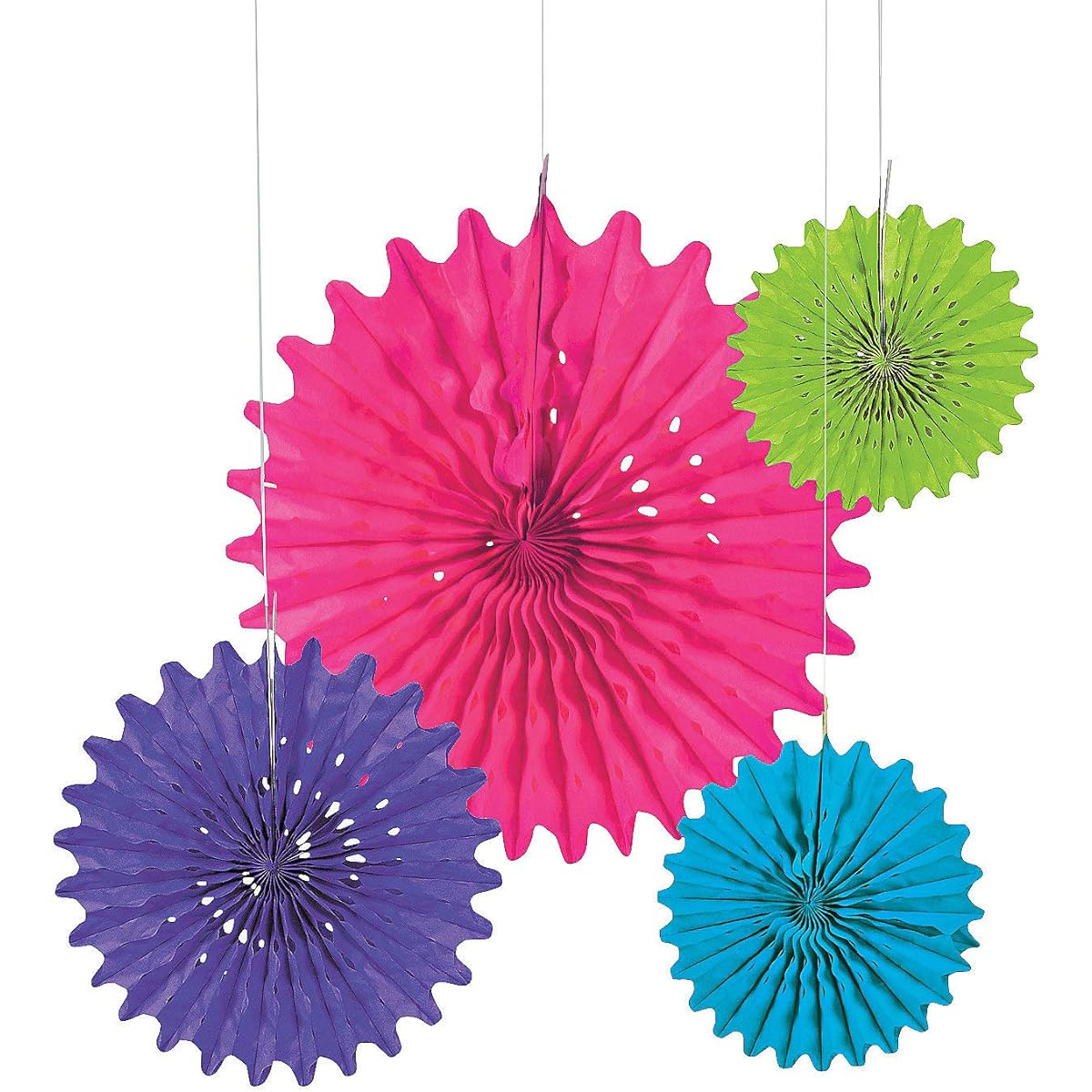 Bright Assorted Tissue Fans - Party Decorations - Hanging Decorations - Tissue - 12 Pieces