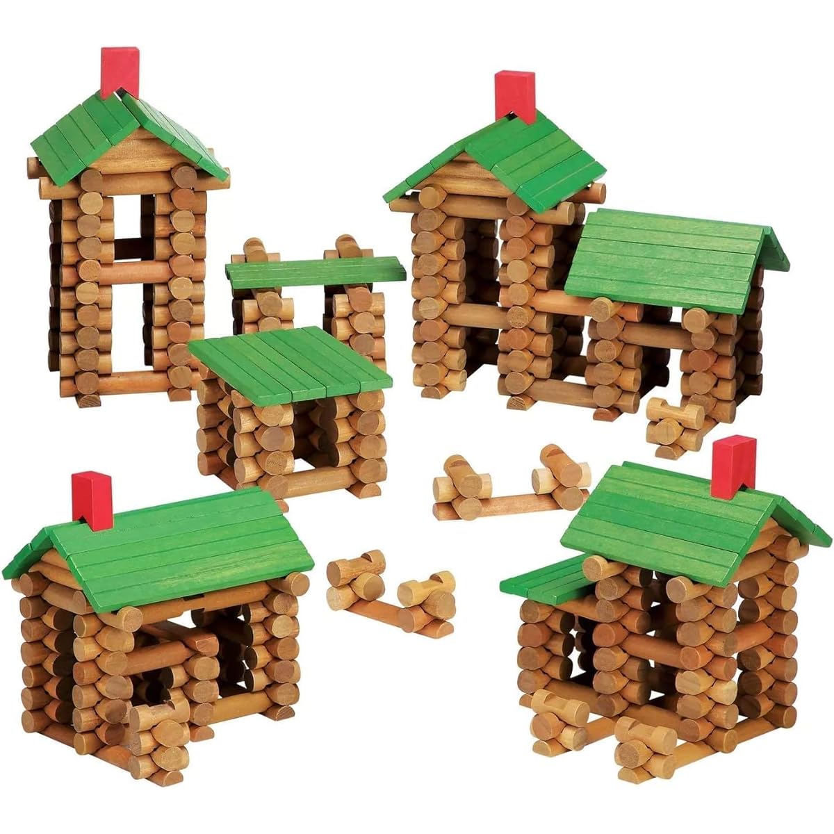 SainSmart Jr. Wooden Building Blocks STEM Wooden Construction Toys for Kids Log Cabin Set Building House Toys for Preschoolers with Colorful Blocks 450 Pieces/Set
