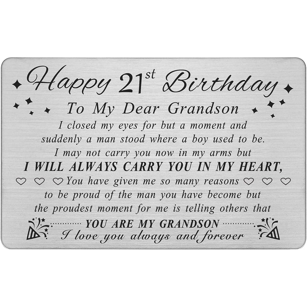DEGASKEN Grandson 21st Birthday Card Gift 21st Birthday Gift Gift for Grandchild Personalized Steel Engraved Wallet Card