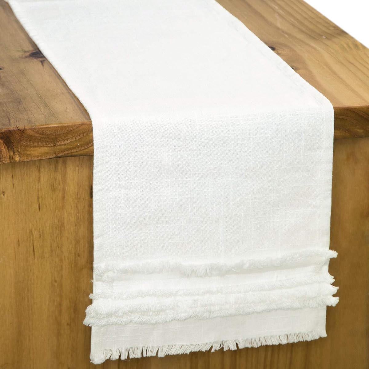White Table Runner 108 Inch Farmhouse Table Runner Linen Cotton Fabric Rustic Wedding Table Decor