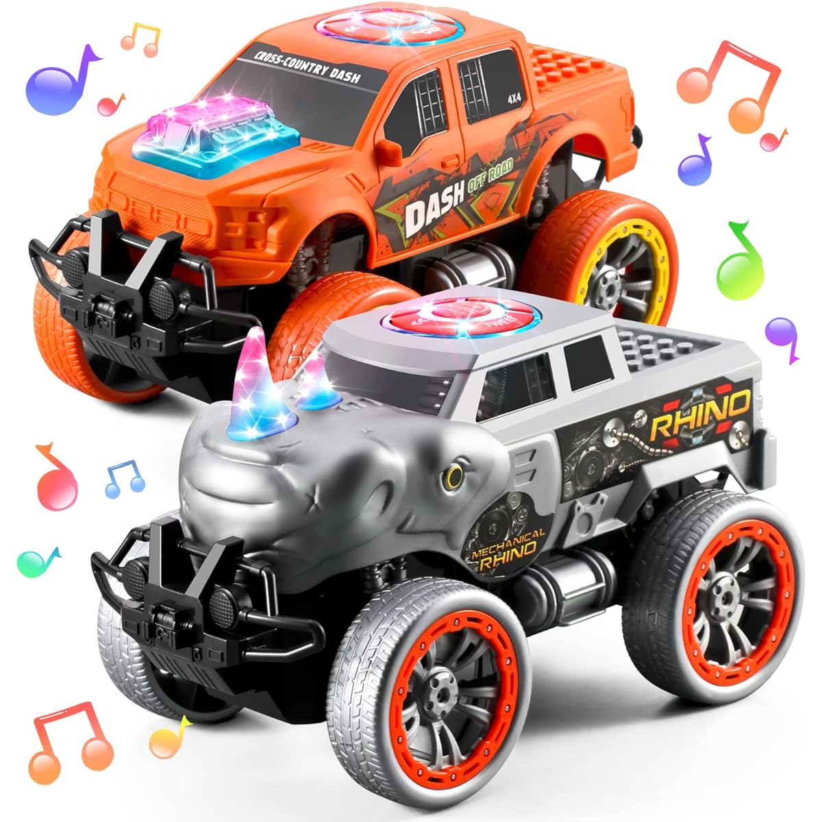 Lavesom 2 Pack Big Monster Truck Toys Smart Light & Sound Car Toy Set Kids Boys Gift