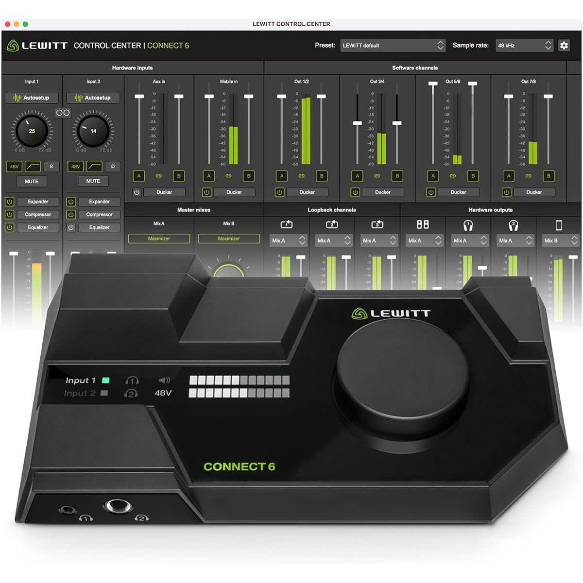 LEWITT Audio Interface USB DTM Music Production Recording Live Streaming Loopback CONNECT 6
