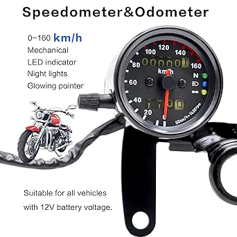 iztor Motorcycle Black Odometer Speedometer Tachometer with Bracket Yamaha SR XV RX Cafe Racer Suzuki Honda Kawasaki