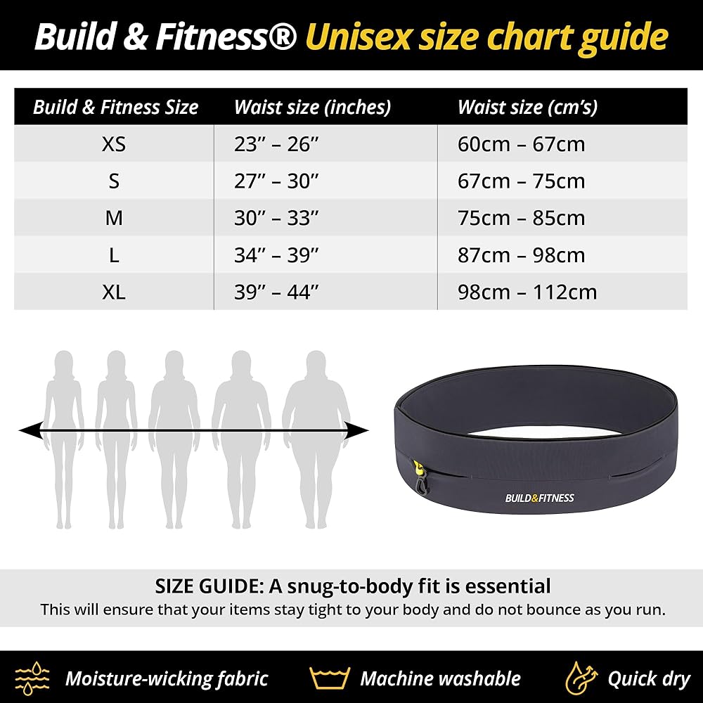 Build & Fitness Running Belt, Flip Waist Belt, Key Clip, Compatible with iPhone and Samsung.