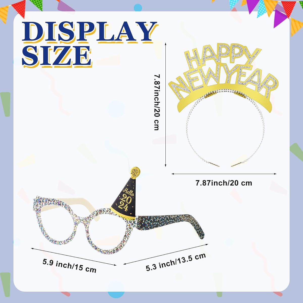 108 Pieces New Year's Party Supplies 2023 New Year 2023 Glasses 2023 Black Silver Gold Party Headbands Happy New Year's Eve Party New Year Accessories