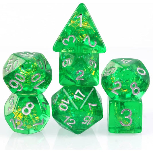 UDIXI Polyhedral DND Dice Set 7die D&D Dice for Dungeons and Dragons MTG Pathfinder Board Game Green with Silver Numbers