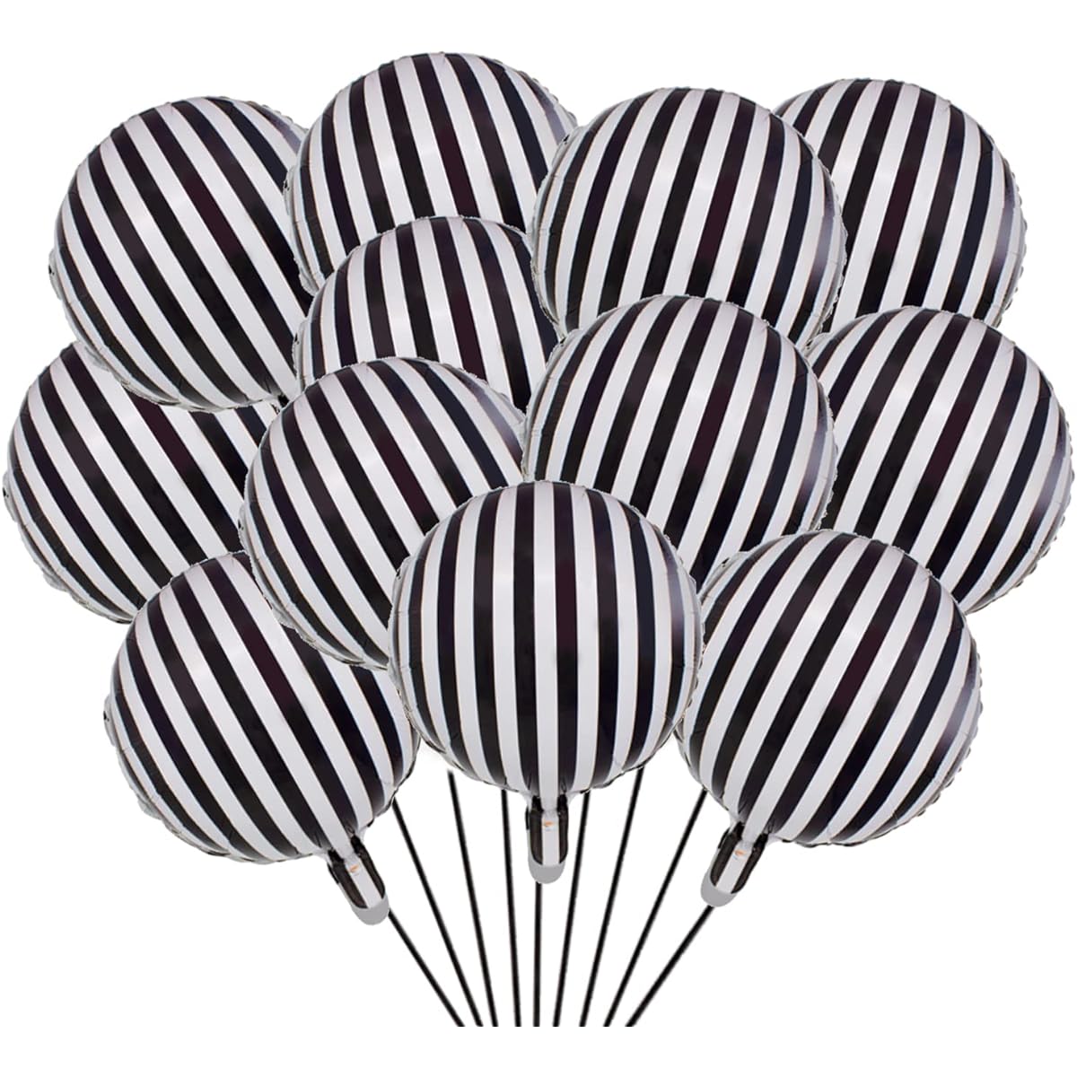 Finypa 12pcs Black and White Striped Balloons Decorations Foil Mylar Balloons for Birthday Party Baby Shower Halloween Ceremony Holiday Party Decoration Supplies Family Party Decorations