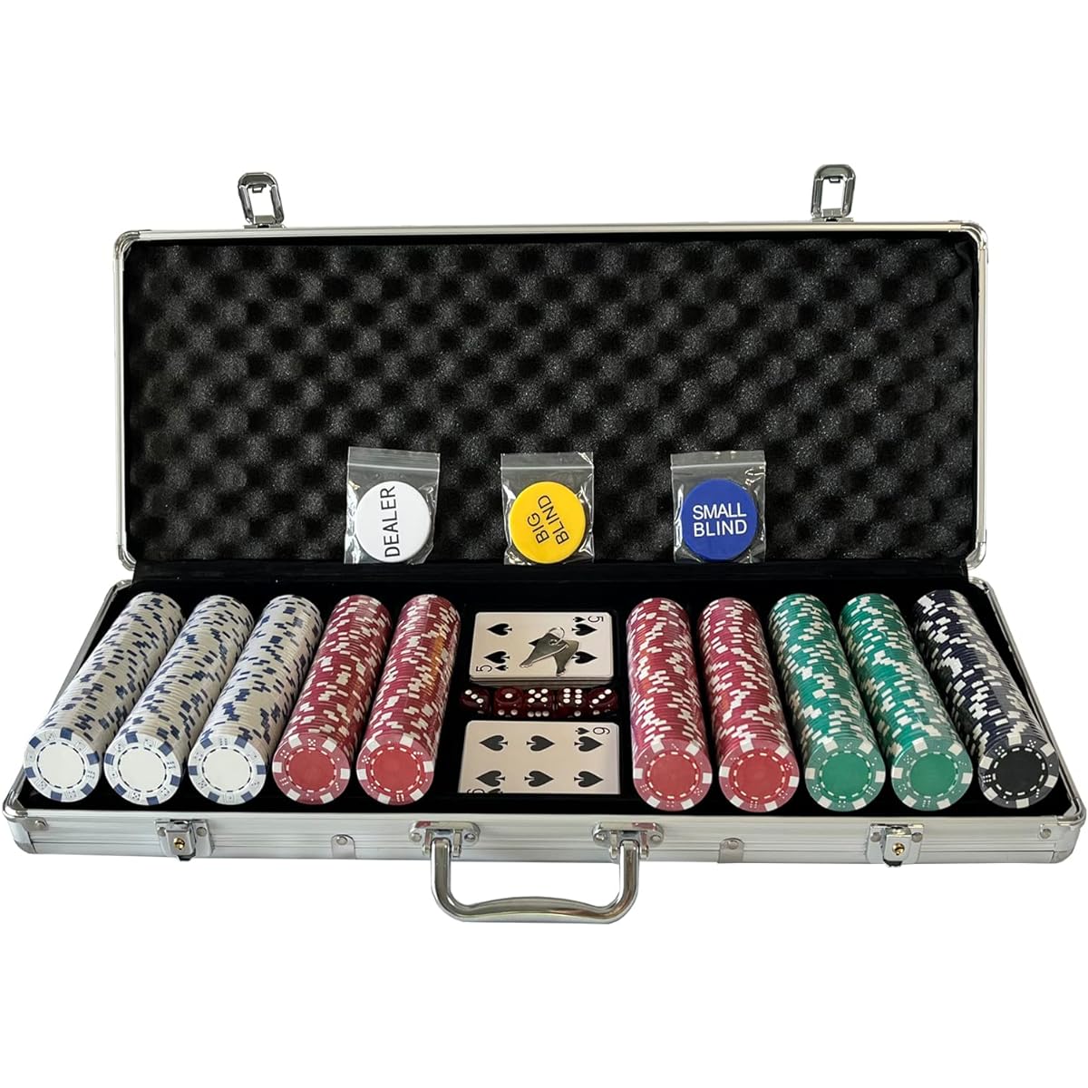 SEETOOOGAMES Poker Chips Poker Set - 500pcs 11.5G Casino Poker Chips with Aluminum Poker Case, 5 Dice, 2 Playing Cards, 3 Dealer Buttons, Perfect for Poker Texas Hold'em Blackjack Game Night