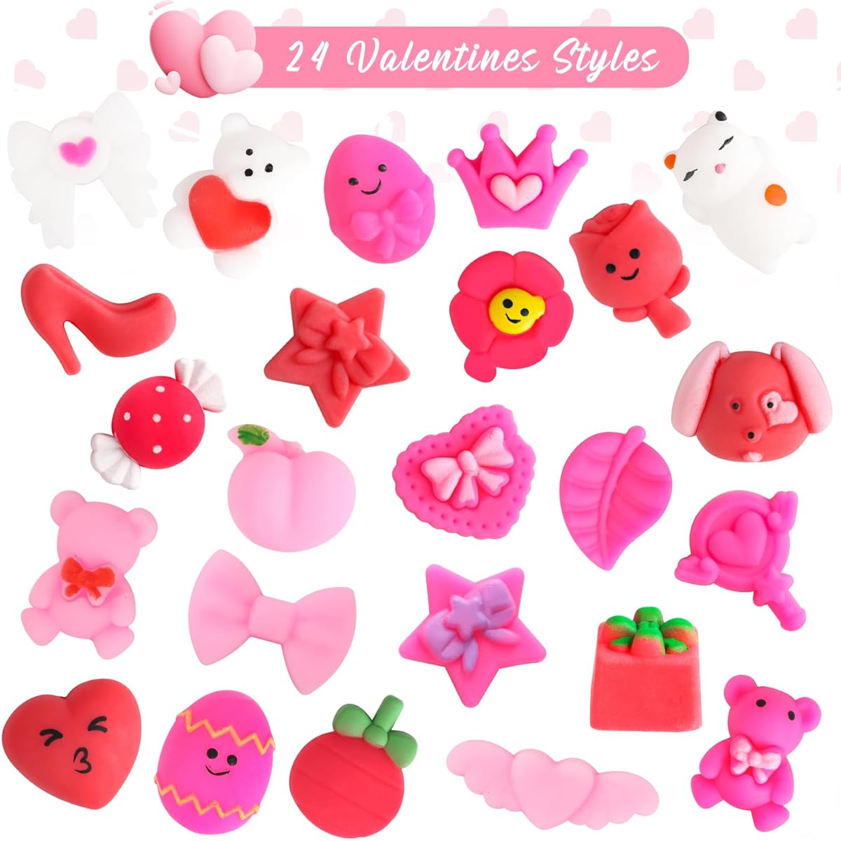 SULOLI 24pcs Valentine's Day Squishy Toy Squishy Toy Stress Relief Anxiety Pack Kids Valentine Party Favors School Exchange