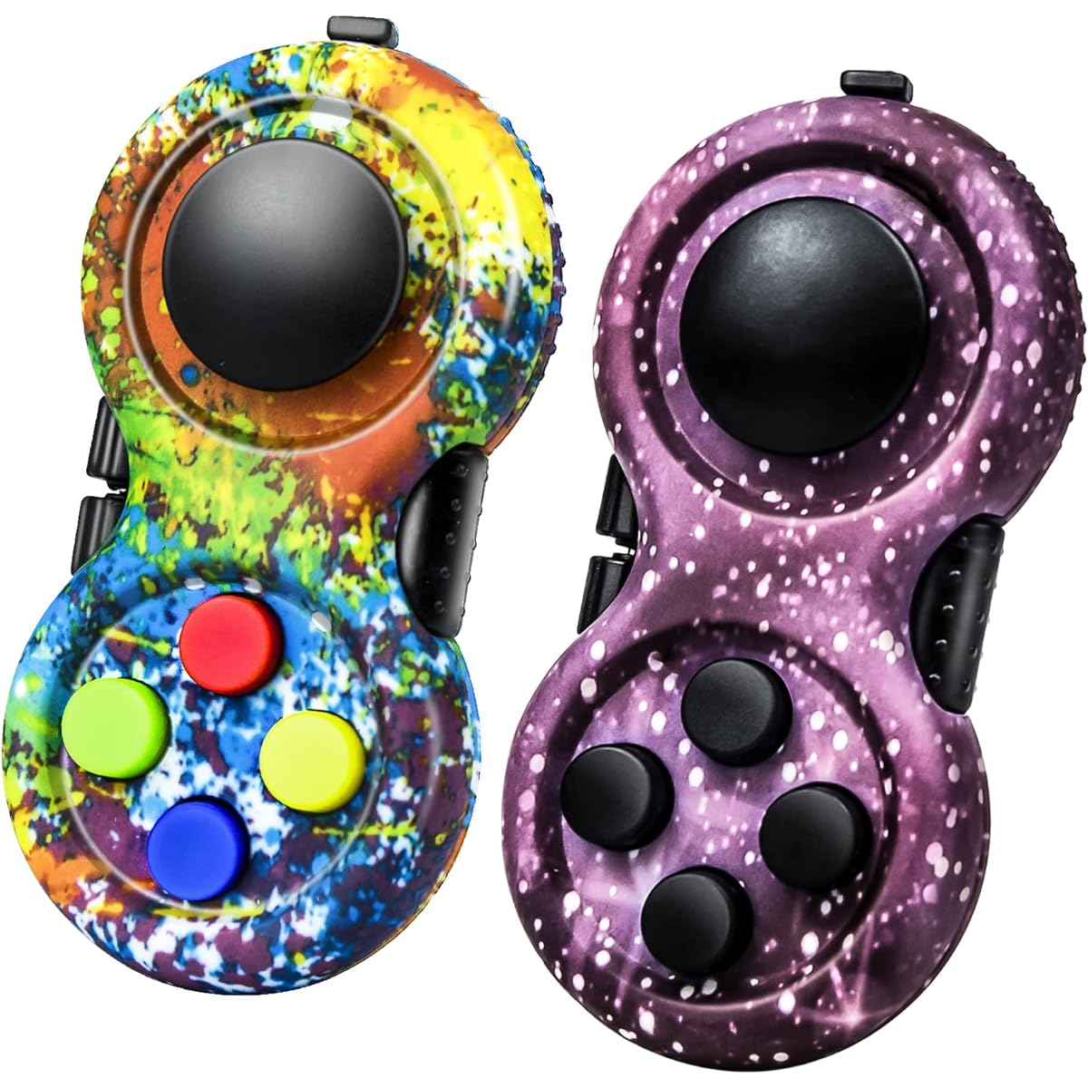 WTYCD Original Fidget Retro: Rubberized Classic Controller Gamepad Fidget Focus Toy with 8 Fidget Functions and Straps, Great for Stress Relief (Colorful/Purple)