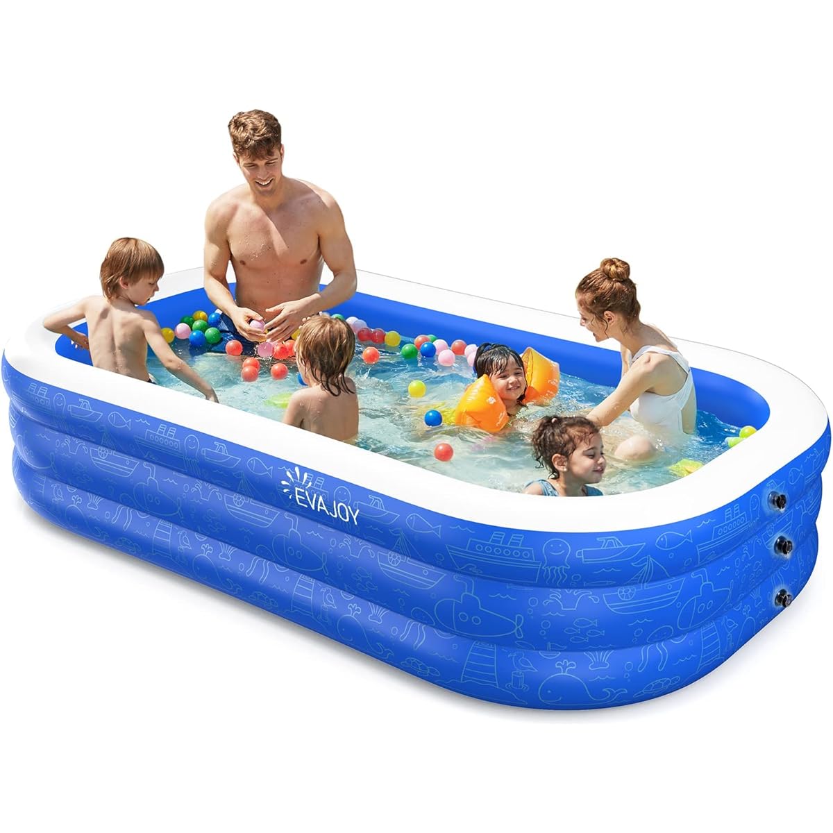 Inflatable Pool, EVAJOY 118'' x 72'' x 20'' Above Ground Pool, Kiddie Pool Large Size Thickened Blow Up Swimming Pools Play Center for Kids Children Family Outdoor Garden Backyard