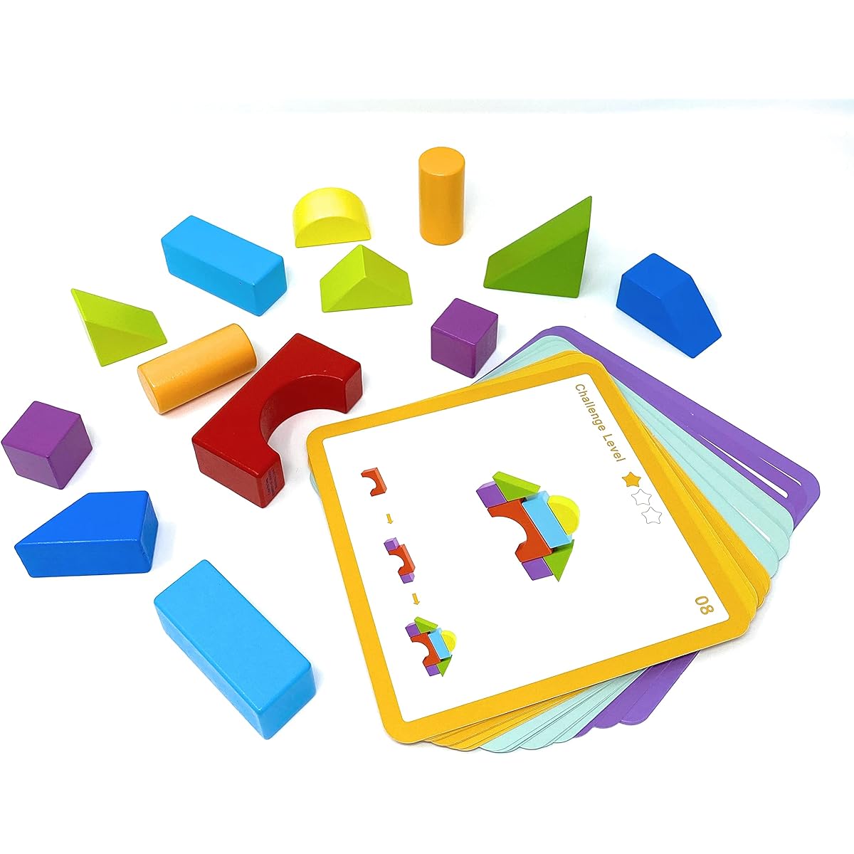 Cutie Pie Toys Building Blocks Stacking Game 3D Puzzle Problem Solving Pattern Activity Cards 20 13 Shapes for Toddlers & Preschoolers Ages 1+