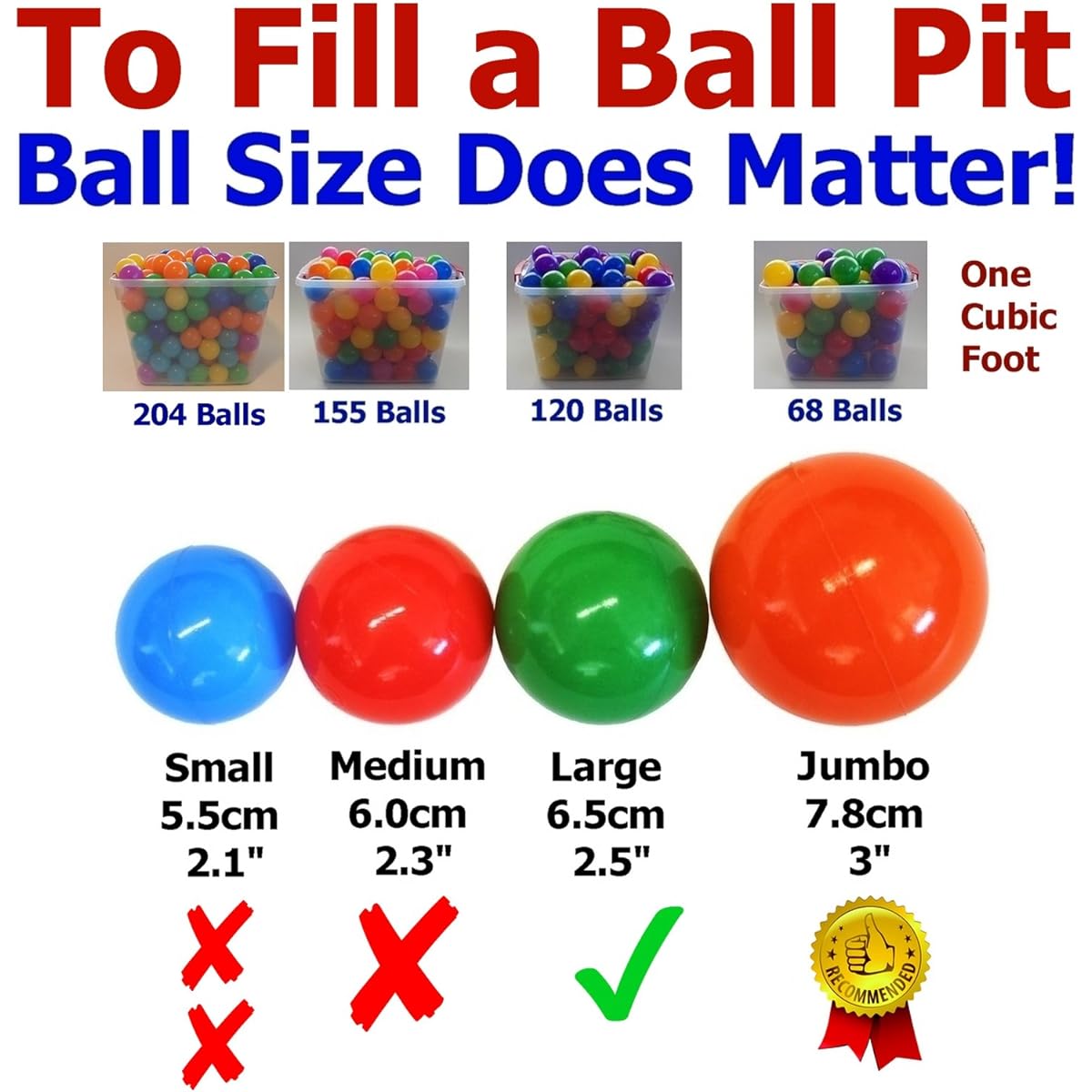 My Balls 3 Pack Jumbo Size "Crush-Proof Ball Pit Balls" - Phthalate Free, BPA Free, PVC Free, in 5 Bright Colors
