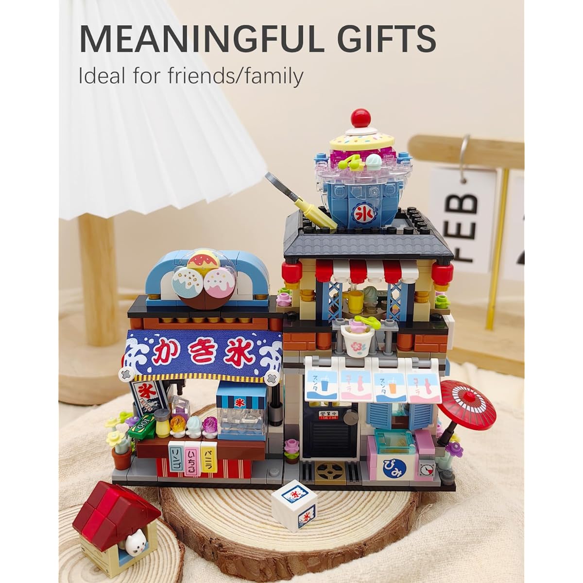 LUOGFYNI Japanese Street Shaved Ice Shop Building Blocks Set Ice Cream Shop Simulation Creative Model Mini Bricks Construction Toys Gifts for Adults 14+
