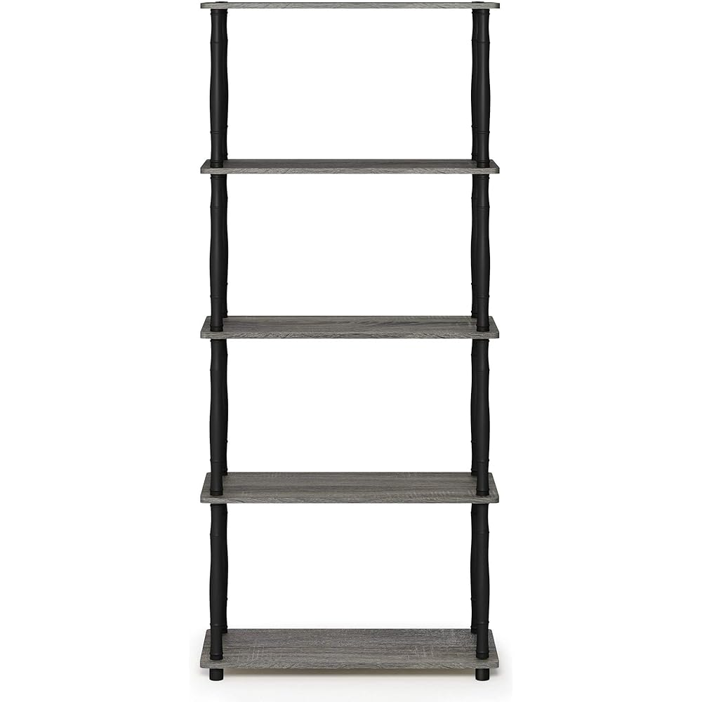 Furinno Open Shelf Rack Multipurpose Shelf Classic Tube Specifications 5 Tiers Turn-N-Tube 59.9(W) x 29.5(D) x 145.8(H)cm Color: French Oak Gray/Black [Regular Japanese Import Product] 18032GYW/ BK