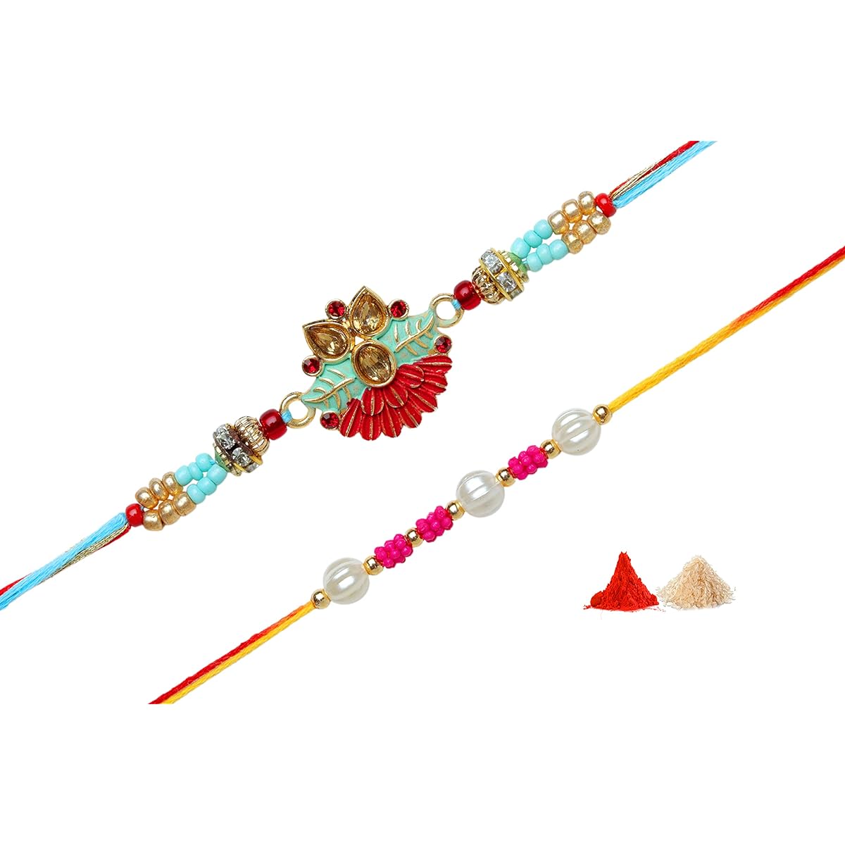 Rakhi Set of 2 / Rakhi for Brother / Rakhi Dora Set for Bhiaya Bhai / Designer Indian Rakhi Red Bracelet Doli Chawal Tilak Gift Pack for Raksha Bandhan