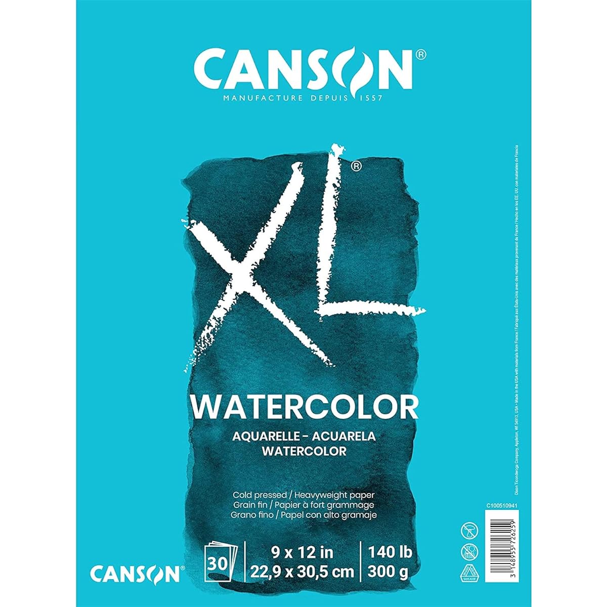 Canson XL Watercolor Pad 9"x12" 30 Sheets + Watercolor Set w/Tin