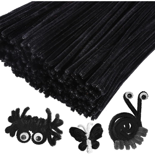 Aoibrloy 200pcs Black Pipe Cleaners for Crafts | Bulk Pipe Cleaners for DIY Craft Projects Decoration | Chenille Stems for Kids & Adults - 6mm x 12 Inch