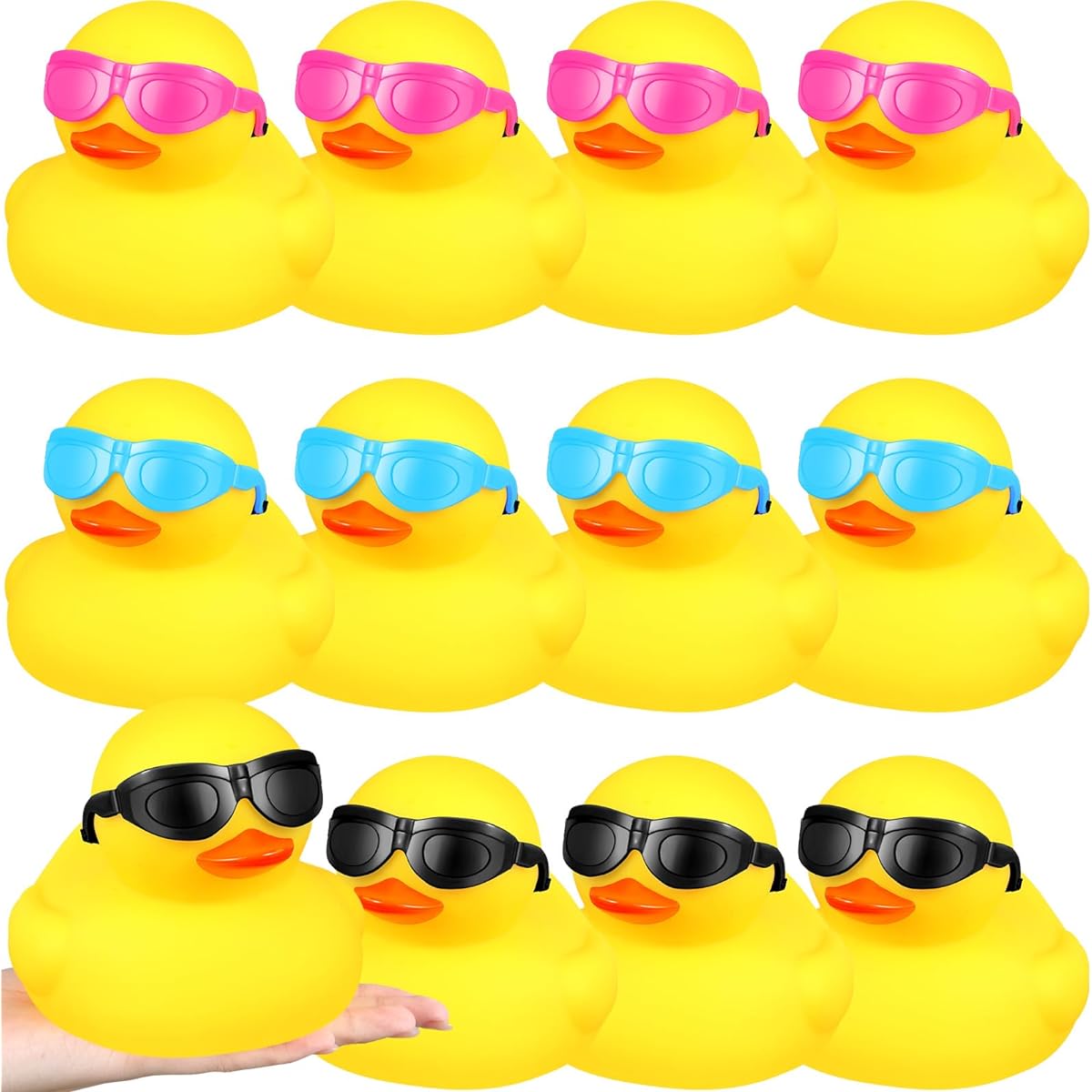 Deekin 24pcs Large Rubber Ducks with Sunglasses Large Yellow Duck Bath Toys Squeaky Rubber Duckies Birthday Party Decorations Gifts Swimming Pool Classroom Gift Exchange (5 inch)