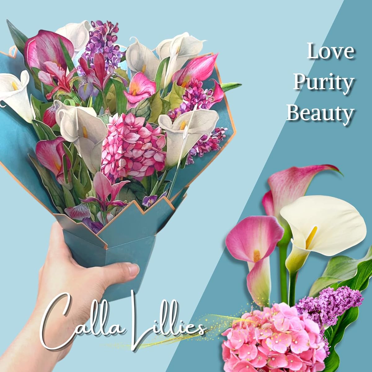 eGoHi Paper Flower Bouquet Card Pop Up Card 11" with Note Card and Envelope - Calla Lily