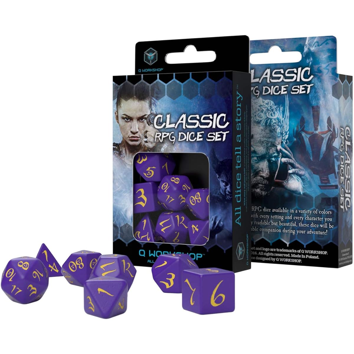 Q-Workshop QWOCLE93 Classic RPG Dice Set 7 Purple/Yellow