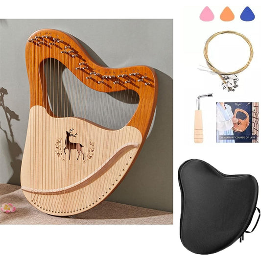 WowZza Lyra Harp, 32 String Mahogany Wooden Stringed Instrument, Lyra Harp with Carry Bag, Tuning Wrench, Spare Strings, for Beginners Kids Children Adults