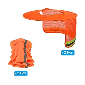 PATIKIL Hard Hat Sunshade 4 Pieces Sun Neck Protection Mesh Full Brim and Neck Gaiter Scarf High Visibility Reflective Hard Hat Accessories Fluorescent Orange