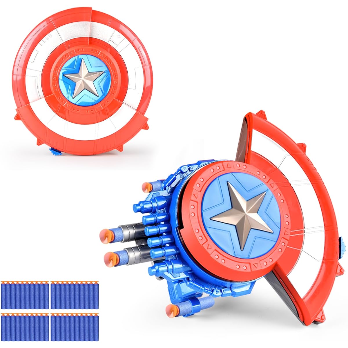 SDSSJCK Captain America Dart Shooting Shield with Double Shoot Blaster and 20 Darts, Nerf Gun Toys for Kids Boys Toddlers Gun Toys Gifts for Ages 3 5 7 8 12 Christmas Birthday Holiday Party