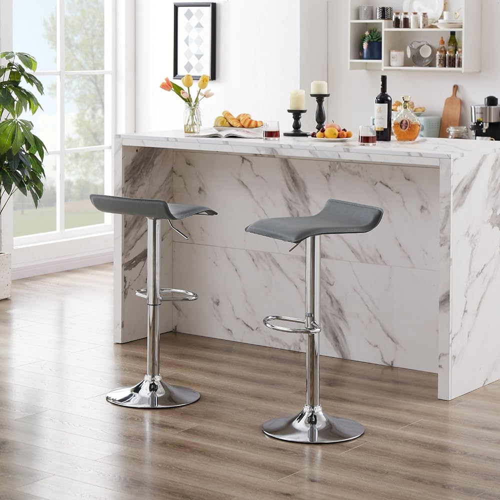 VECELO Counter Chair Stool Lifting Rotating [Set of 2] High Stool Bar Chair with Footrest Dining Kitchen Adjustable Compact Lightweight Stylish Bar Stool Island Kitchen Bar Counter PVC Dark Gray [Regular Japanese Import]