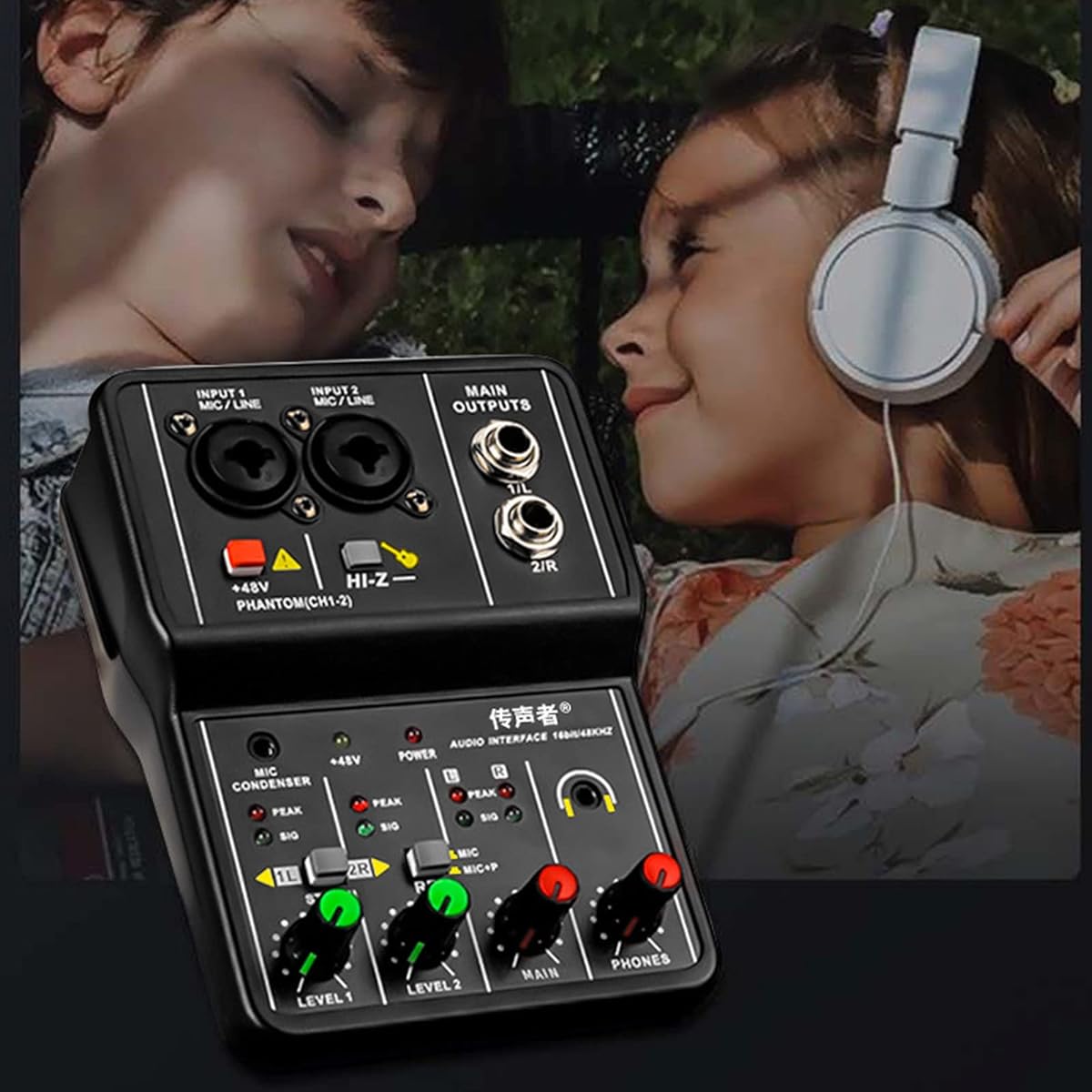 PUSOKEI 2 Channel DJ Audio Mixer USB Powered Stereo Line Mixer Portable DJ Sound Controller Interface Mixing Console Music Recording for Home Karaoke Internet Karaoke