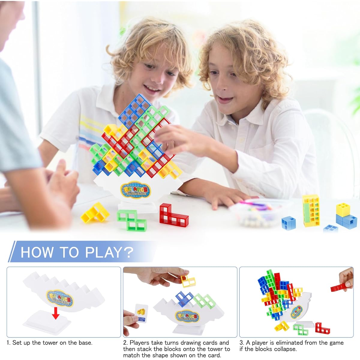 DEWEL 32 Pieces Tetra Tower Game Swing Stacking High Balance Game Tetris Inspired Building Blocks for Adults Kids Familiar Games Party Travel TikTok Challenges