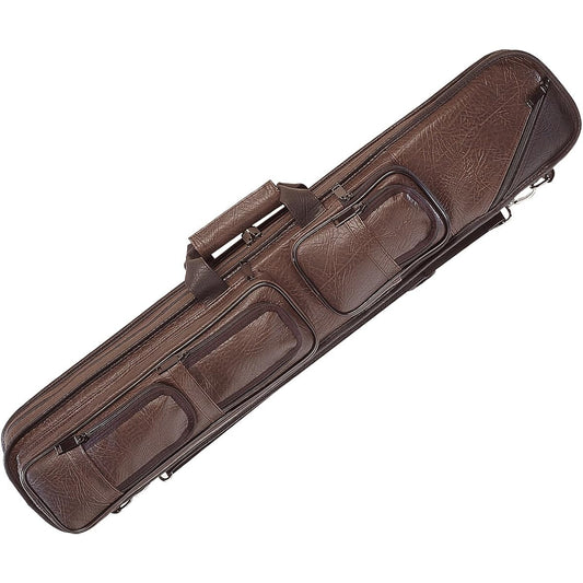 LUCASI Soft Brown Leatherette Pool Cue Case with Pockets - 4 Butts, 8 Shafts