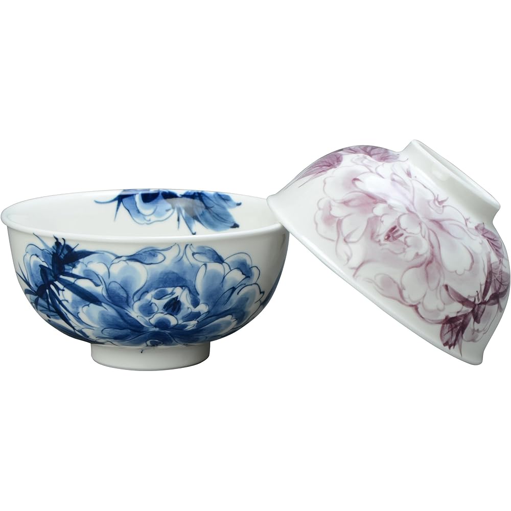 Kyoto ware, Kiyomizu ware, pottery kiln, set rice bowl, dyed flower peony KTA548