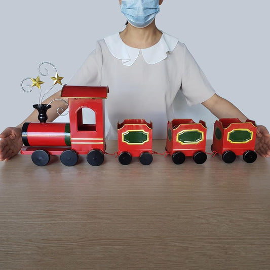 wotieuns Christmas Decorations Red Train Indoor Decorations Farmhouse Metal Train Tabletop Decorations Holiday Gift Basket