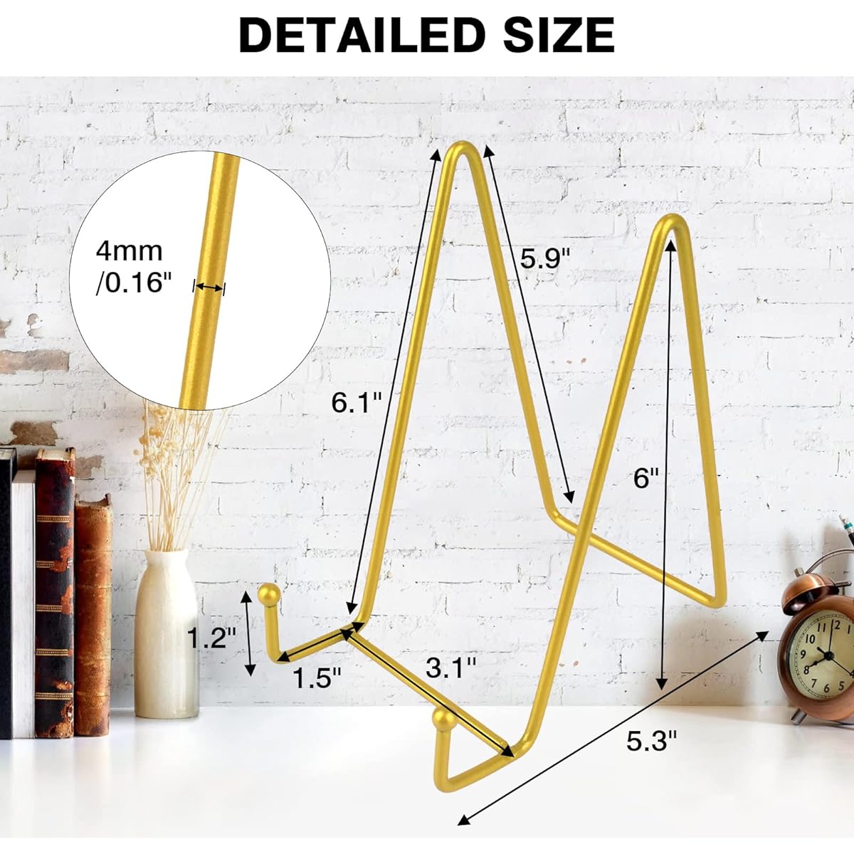 6" Plate Display Stand, 4pcs Plate Stand Holder Display Stand, Kalgaden Gold Iron Easel Plate Display Photo Holder Metal Frame Holder Picture Holder Art Easel for Home Decoration