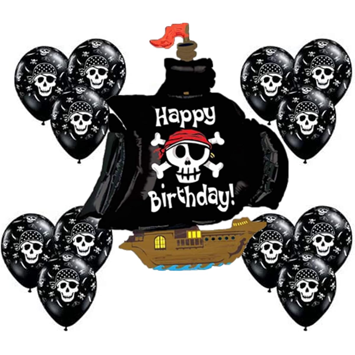 Black Pirate Ship Boat Mate Happy Birthday Party Supply Mylar Balloon Latex Set