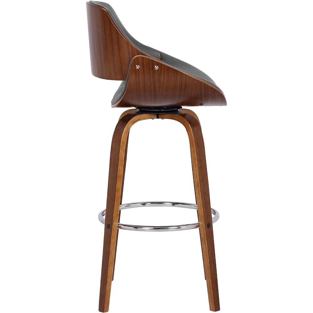 Armen Living Mona Rotating Bar Stool Gray Faux Leather/Walnut Wood Counter High Chair 66cm [Regular Japanese Import Product]