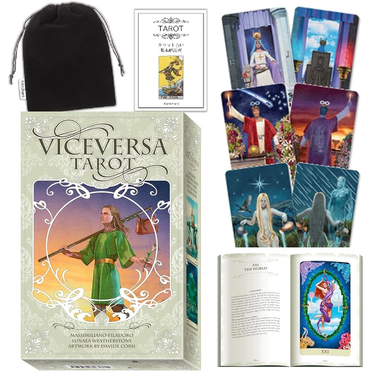 Kancharo Tarot Cards 78 Pieces Tarot Fortune Telling [Vice Versa Tarot Kit (Hard Box Version)] Japanese Tarot Card Basic Instructions & Pouch Included (Genuine Product)