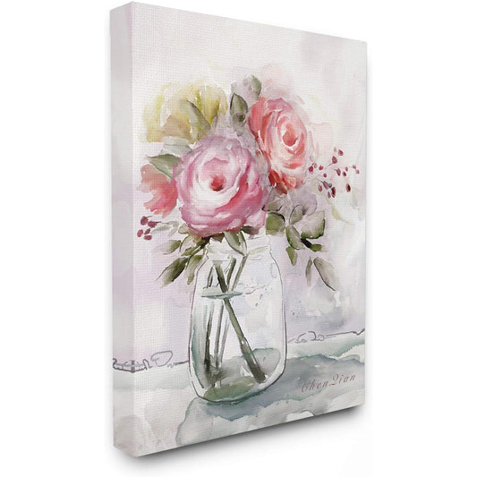 Stupell Industries Flower Jar Pink Green Watercolor Canvas Wall Art 24x30 fap-186_cn_24x30