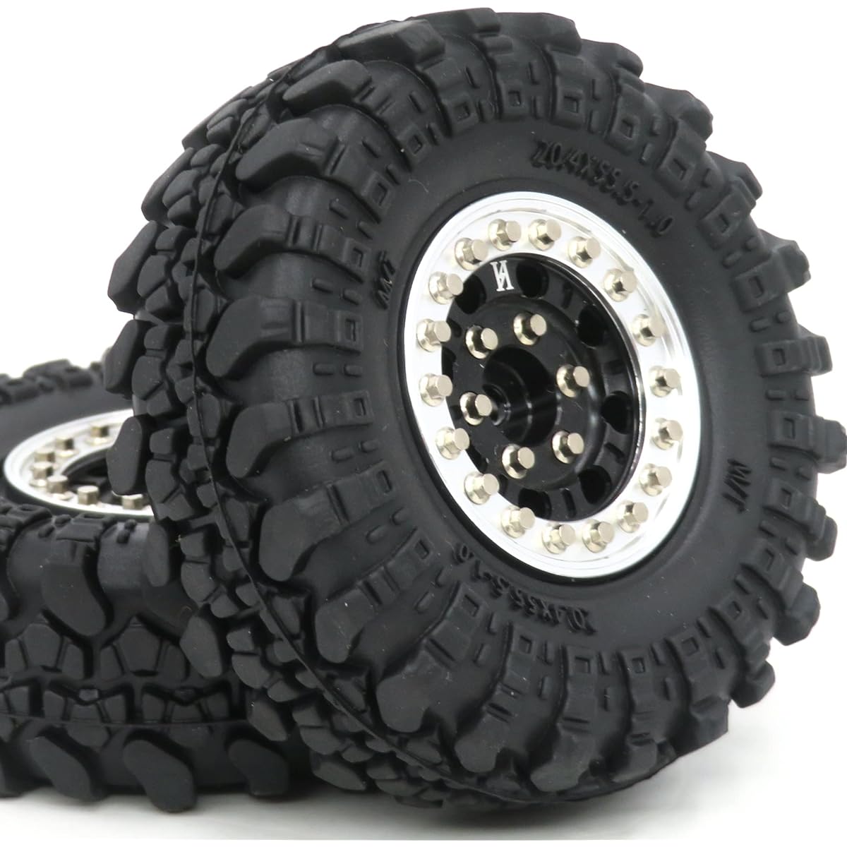 HOBBYSOUL 1.0 Beadlock Wheels 4pcs 1.0 Crawler Tires Black/Silver SCX24 Wheels and Tires Weight: 33g (1pc 1.0 Tire with Foam + 1pc 1.0 Wheel) for 1/24 RC Crawler Axial SCX24 90081 AXI000001