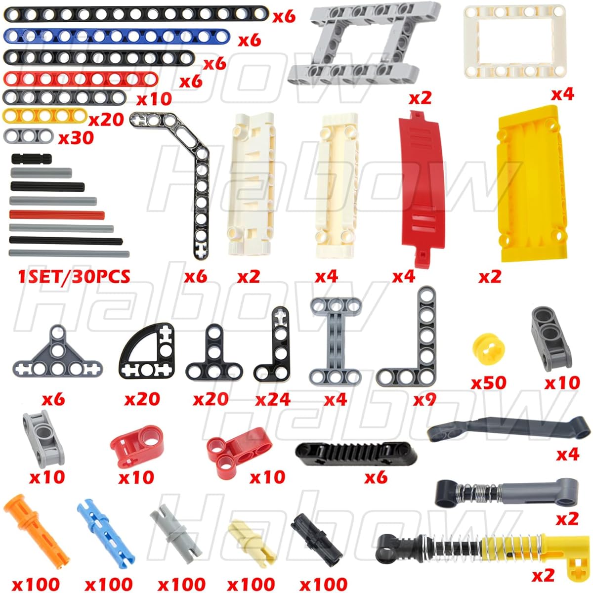 Habow 820pcs Technic Parts Axle Pin Connectors Compatible with Lego Technic, Technic Beams, Frames, Lift Arms, Bushings, Technic Panel Plates, Shock Absorbers, Chain Links and More MOC Replacement Pieces and Parts