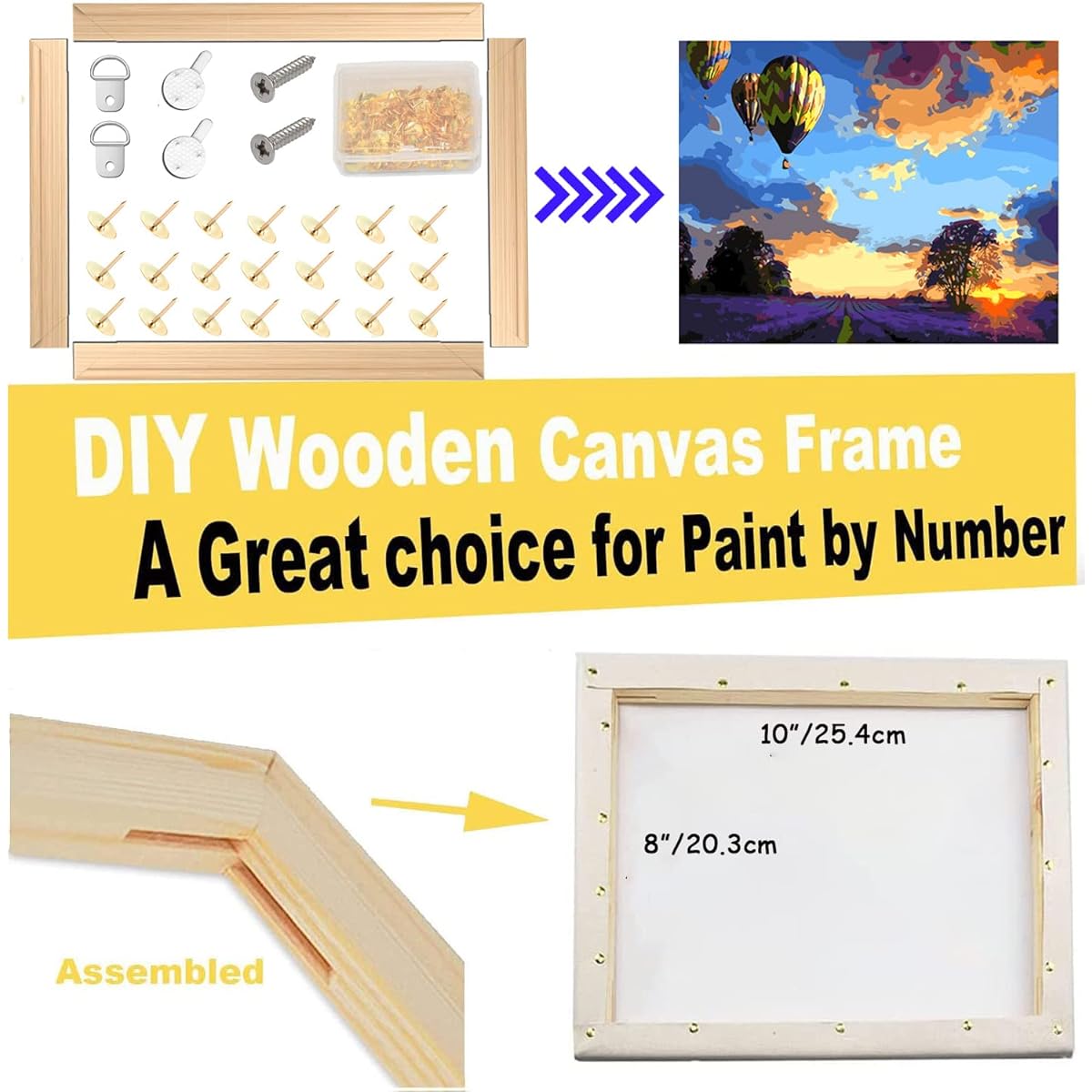 DIY Wooden Canvas Stretcher Bars Removable Canvas Frame Kit Easy to Assemble Wooden Frame Kit for Oil Painting Diamond (8" x 10")